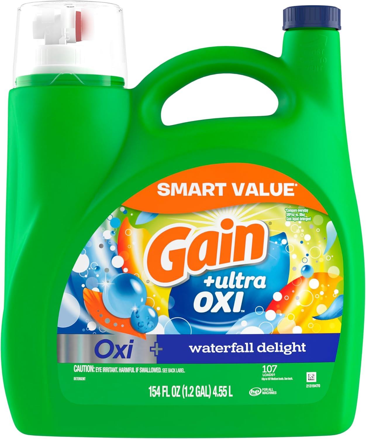 Ultra Oxi Liquid Laundry Detergent, Waterfall Delight, 154 Fl Oz, 107 Load