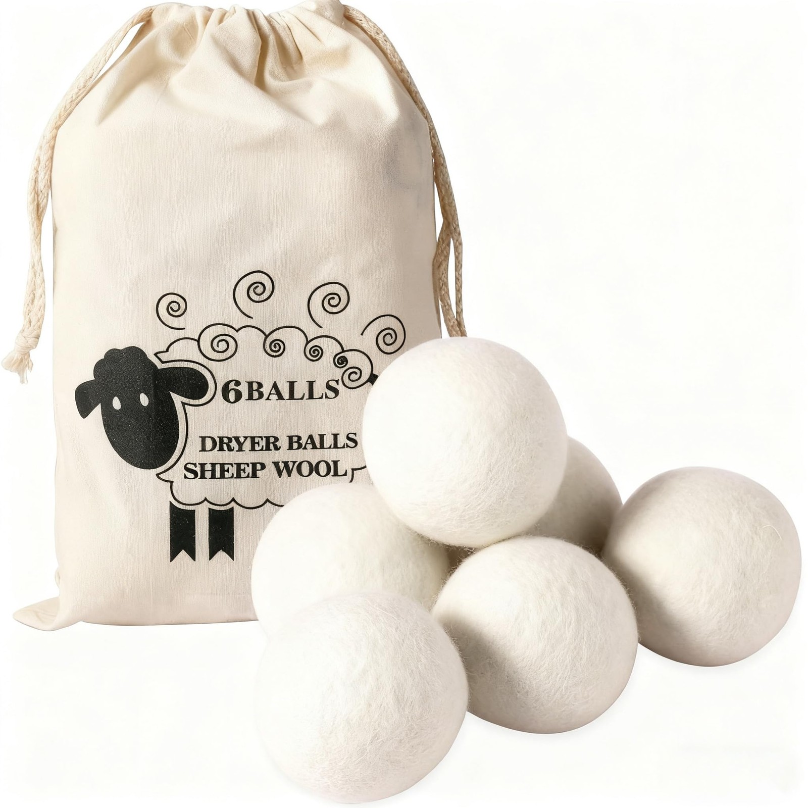 Wool Dryer Balls (6pc) – 100% Organic New Zealand Wool, Natural Fabric Soften…
