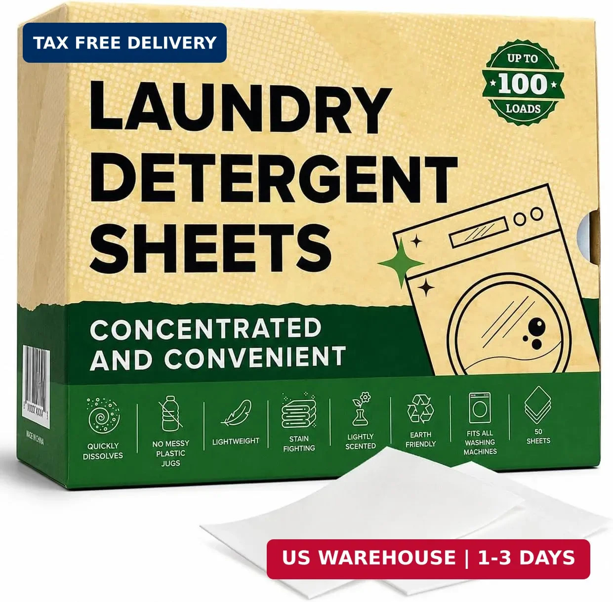 Renuv® Laundry Detergent Sheets, 50 Sheets, up to 100 Loads | Eco Friendly, Sust