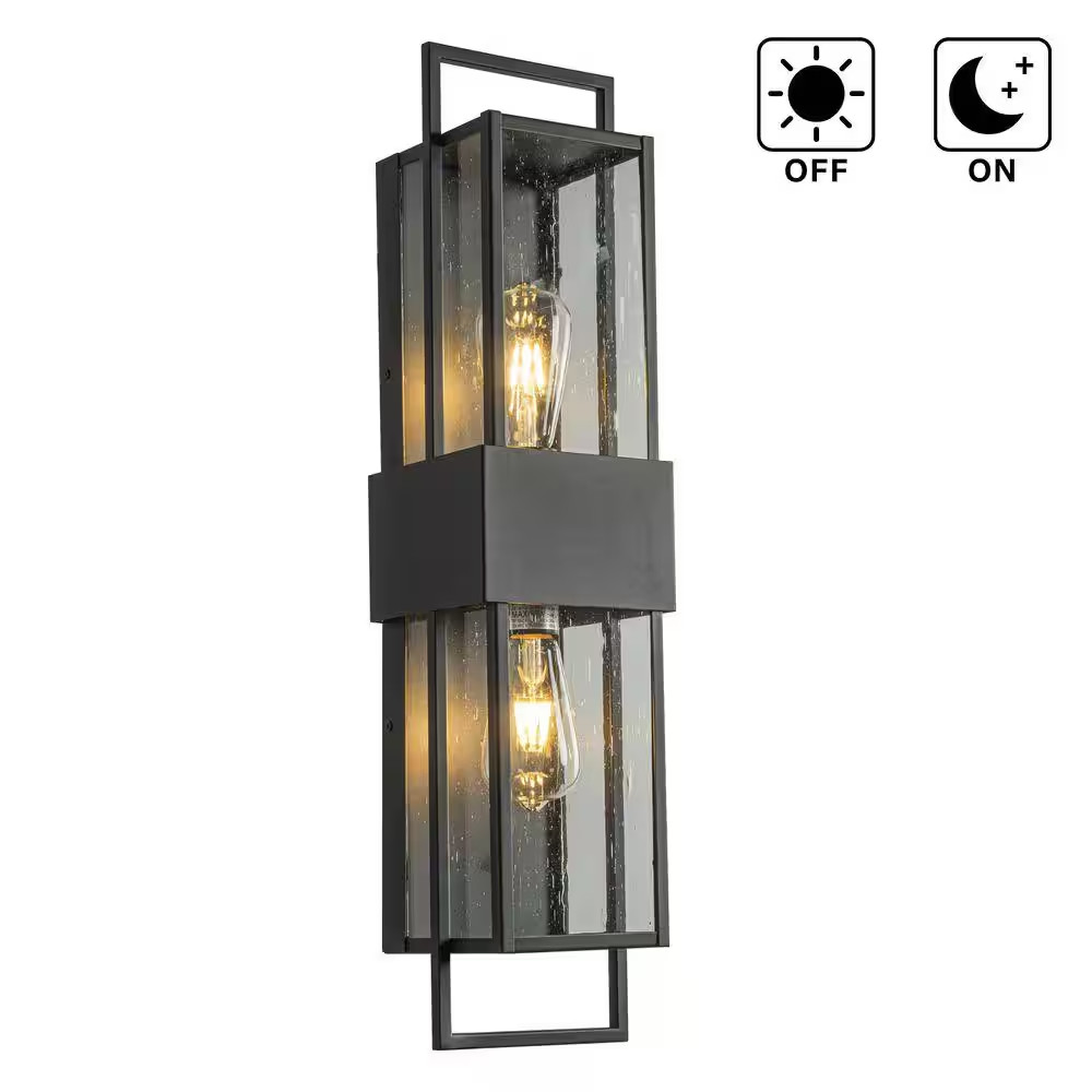 H26 In. 2-Light Modern Outdoor Wall Light W/ Dusk to Dawn Sensor Black Exterior