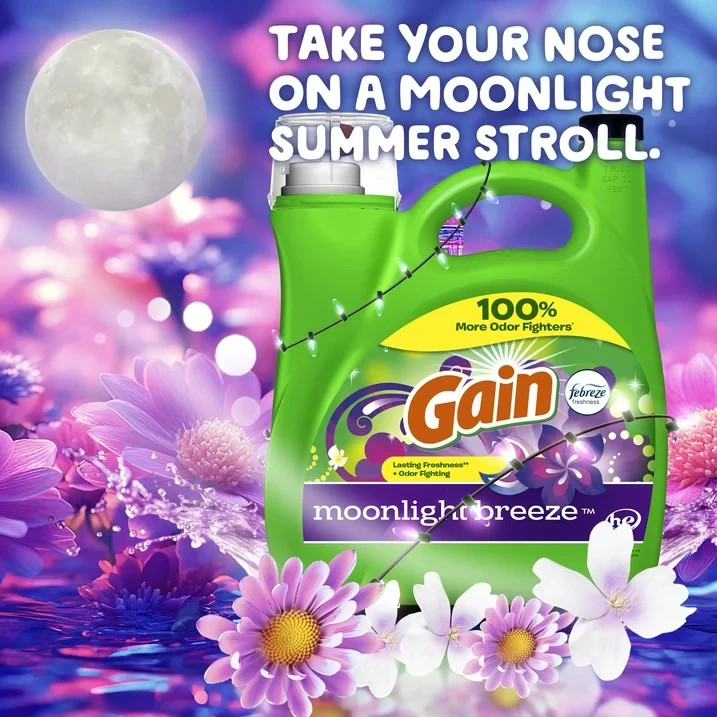 2 Pack Gain Liquid Laundry Detergent, Moonlight Breeze Scent, 194 oz, 134 Loads