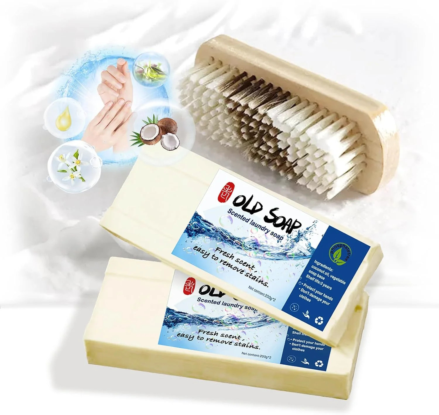 2PCS Canal Old Soap with Brush,Chinese Soap Bar Stain Remover,Powerful Cleaning