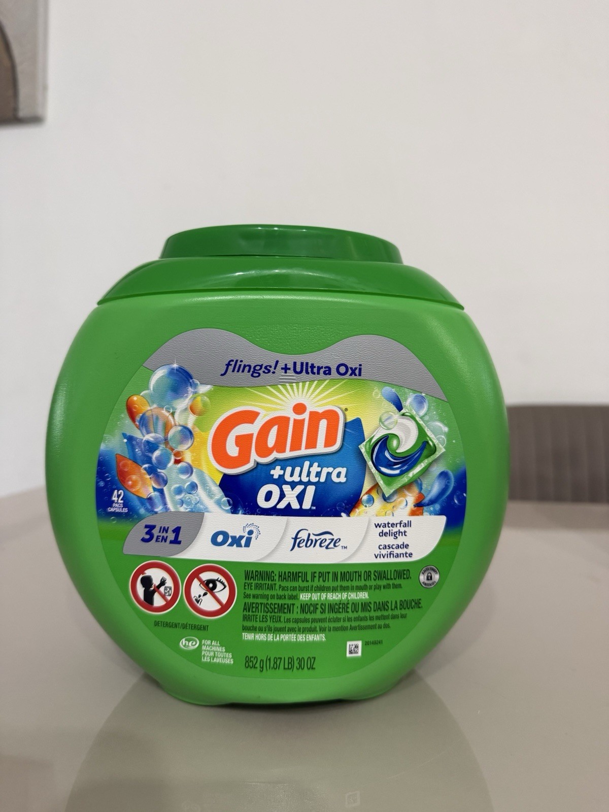 Gain Flings! 3-in-1 Ultra Oxi + Febreze HE Laundry Detergent Pods, 42 Ct