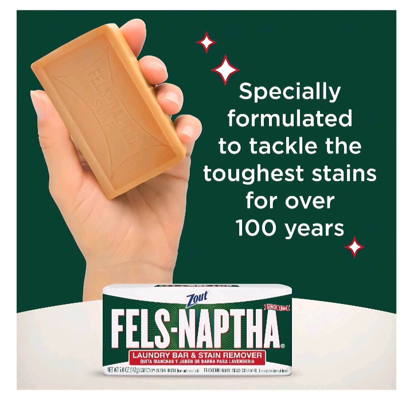 4 Brand New Purex/Zout FELS NAPTHA 5 Oz Bars FAST FREE SHIP!