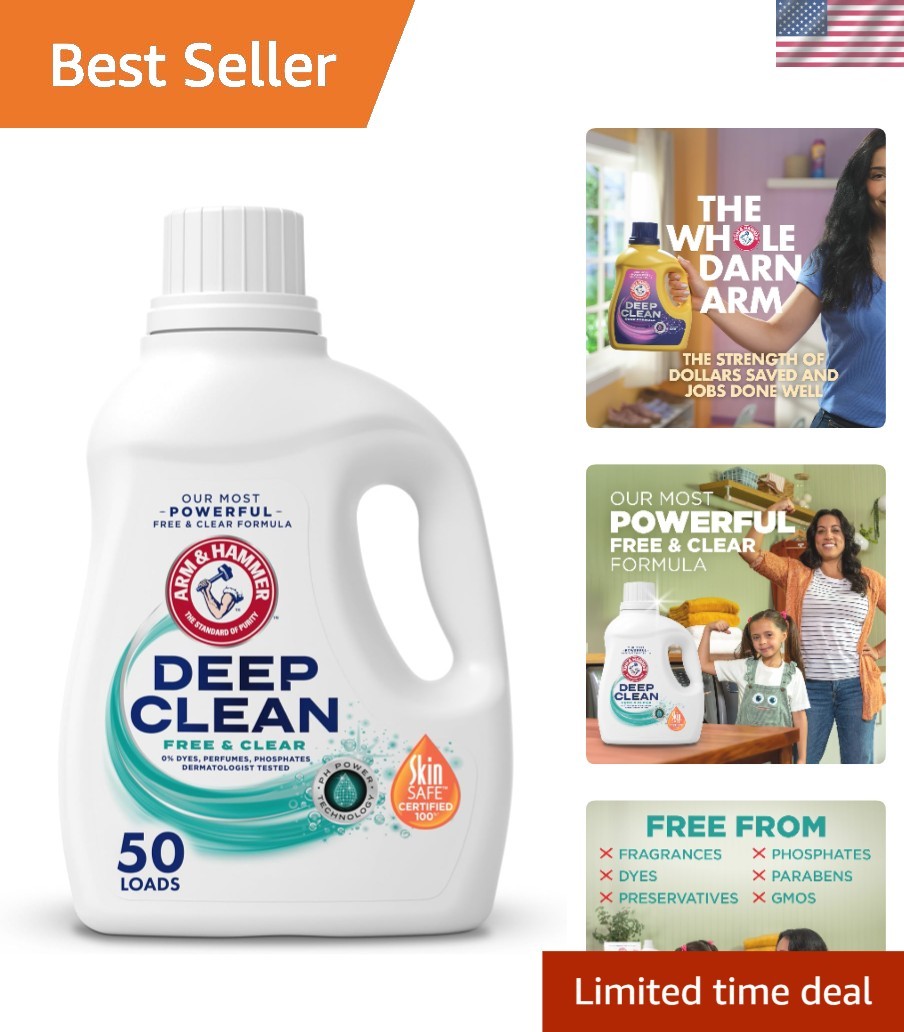 Deep Clean Free & Clear Liquid Laundry Detergent 75 Fl Oz – Dye & Fragrance Free