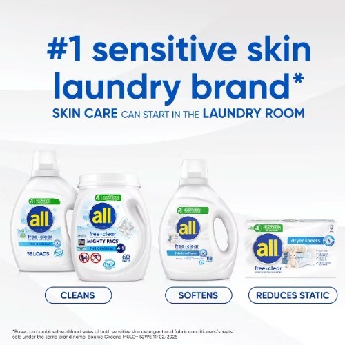 All Unscented Free Clear for Sensitive Skin HE Liquid Laundry Detergent