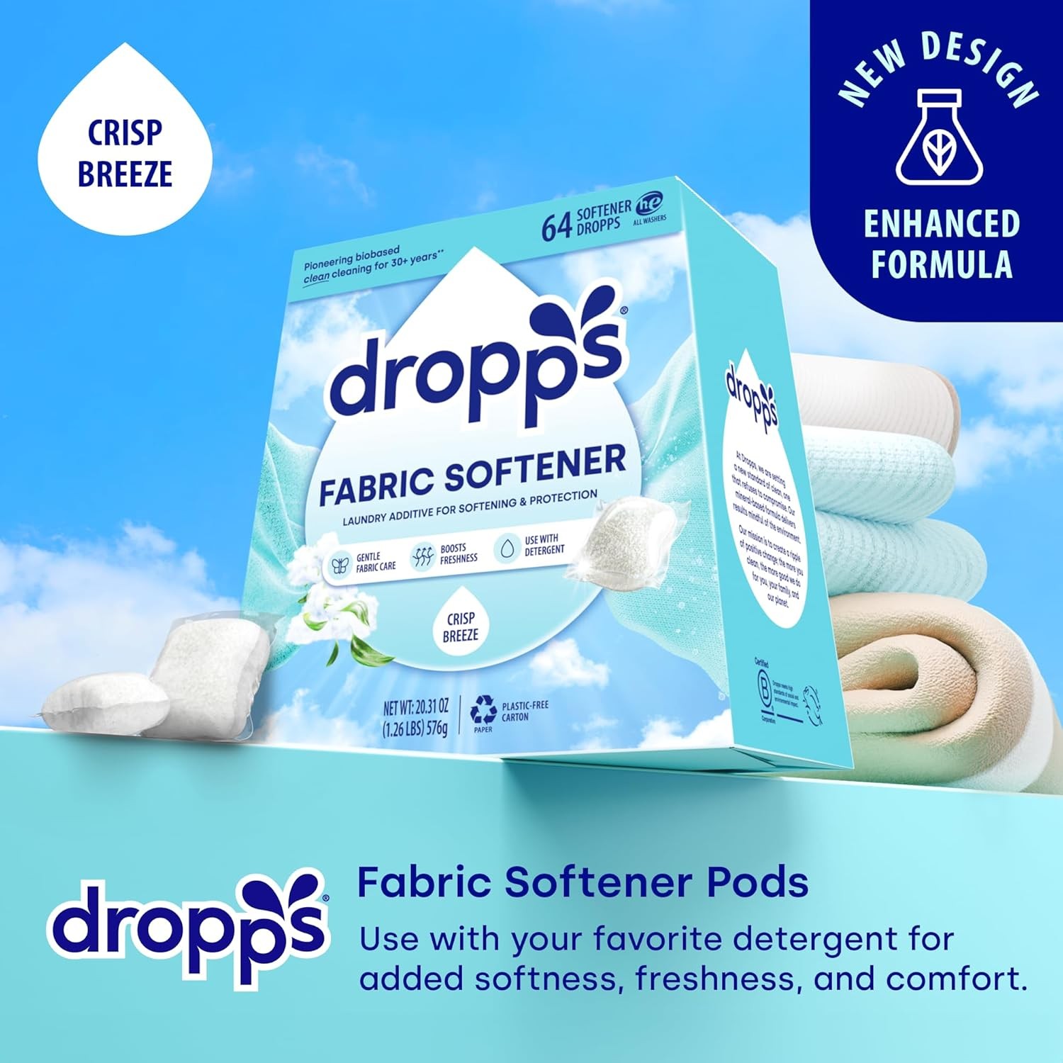 Fabric Softener Pods Crisp Breeze 64 Count Laundry Softener For Soft & Fluffy