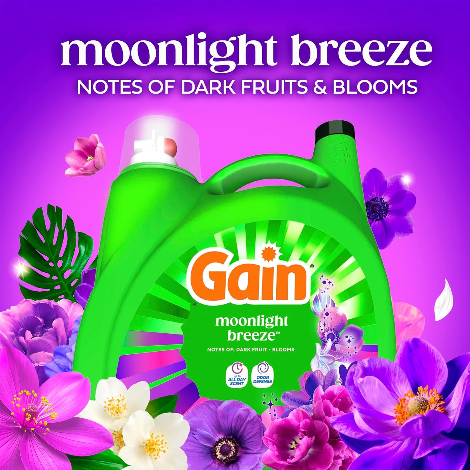 Gain Liquid Laundry Detergent with Odor Defense, Moonlight Breeze Scent, 132