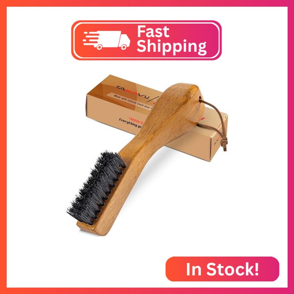 TAKAVU Stain Brush, Laundry Brush for Stain Removal, Natural Black Boar Bristle