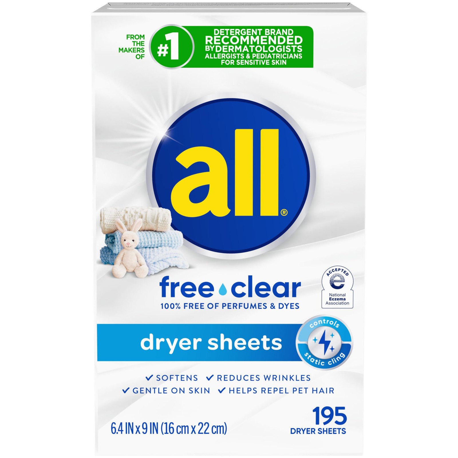 Fabric Softener Dryer Sheets Sensitive Skin Free Clear 195 Count