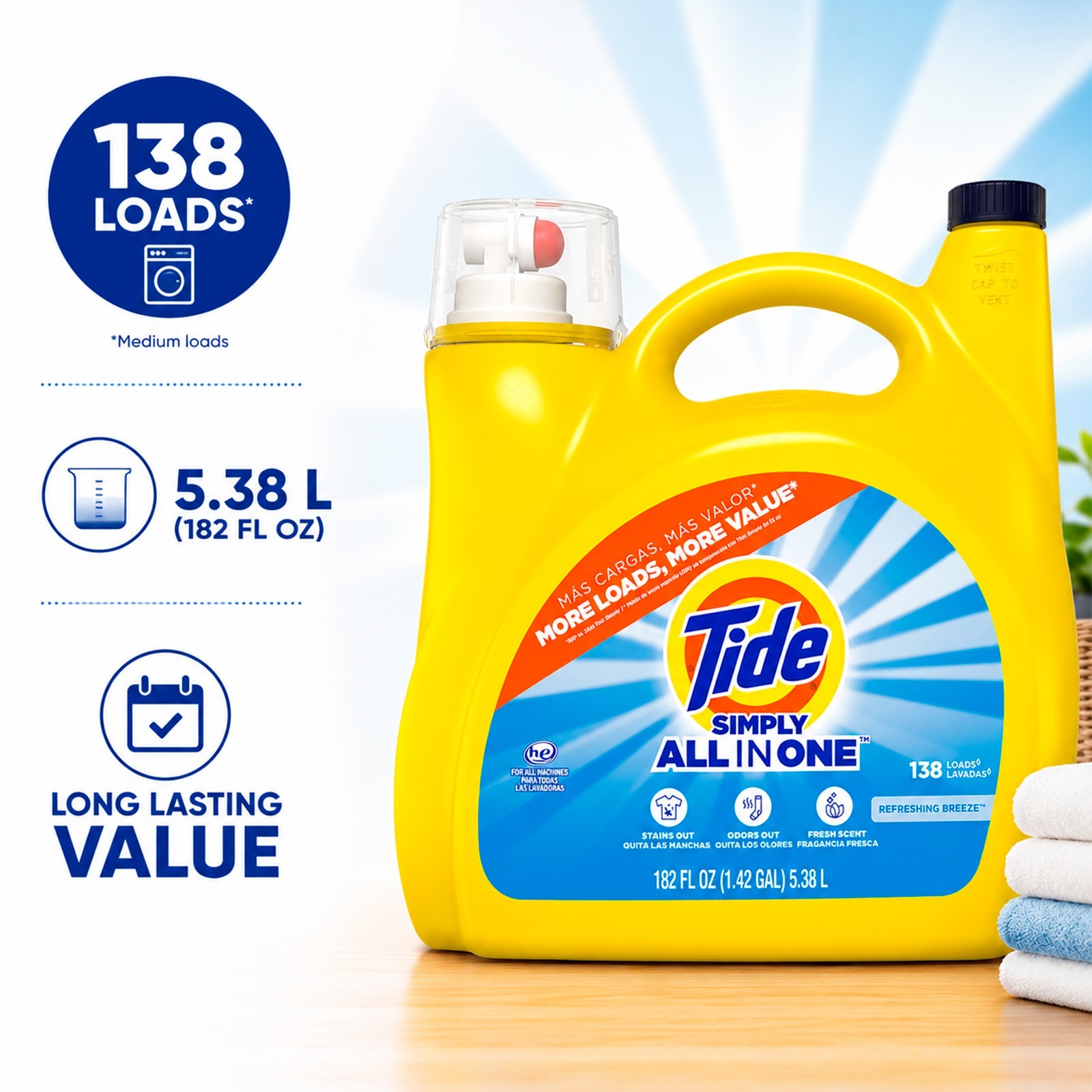 Tide Simply All in One Liquid Laundry Detergent Refreshing Breeze 182 fl oz HE