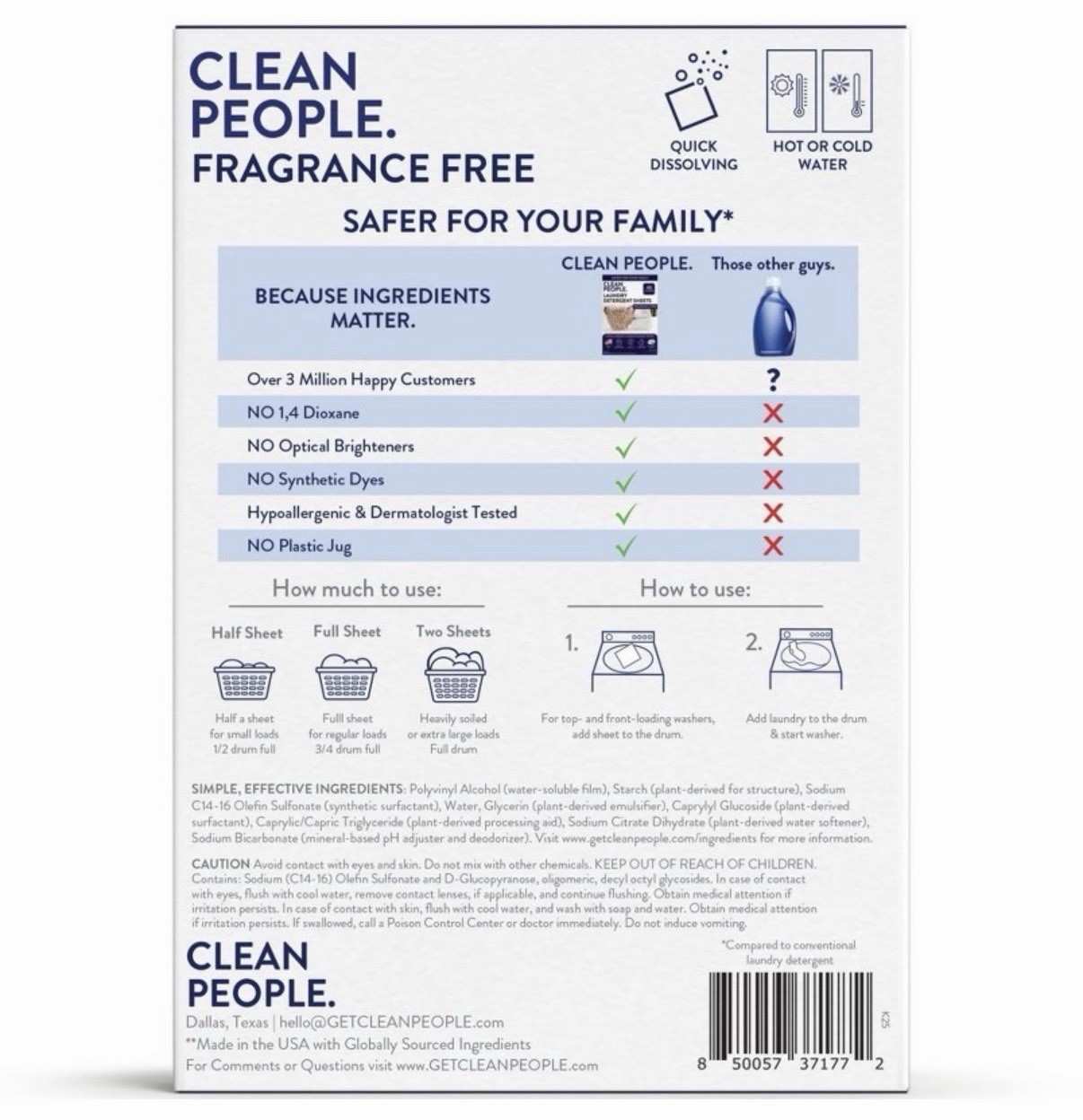 Clean People Laundry Detergent Sheets Fragrance Free Hypoallergenic 48 Loads x 2
