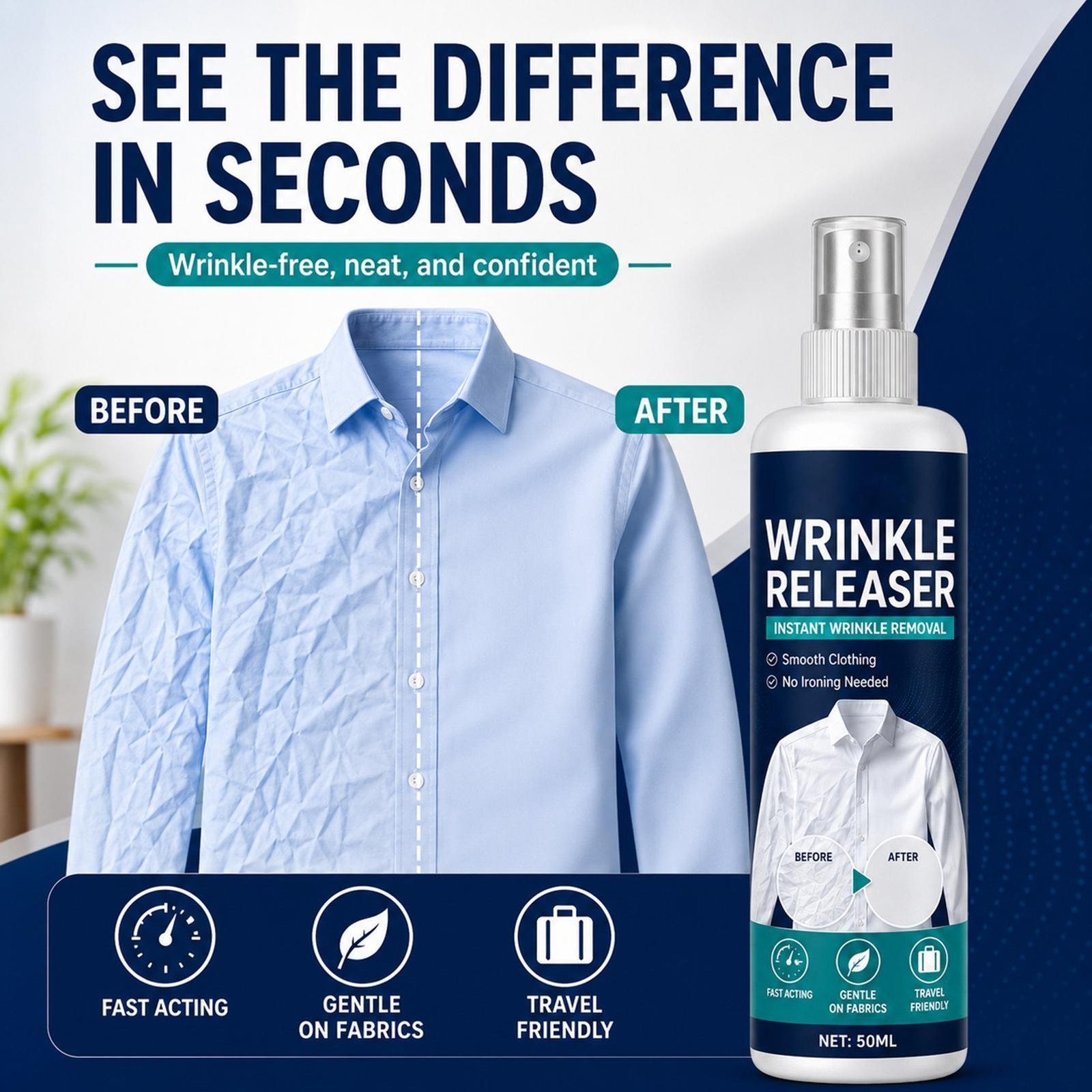 Instant Wrinkle Releaser Spray,Clothes Wrinkle Release Spray,No Iron,Anti Static