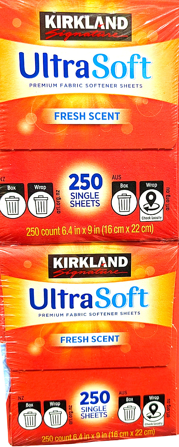 Kirkland Signature Ultra Soft Premium Fabric Softener 2/250 Sheets 500 Total