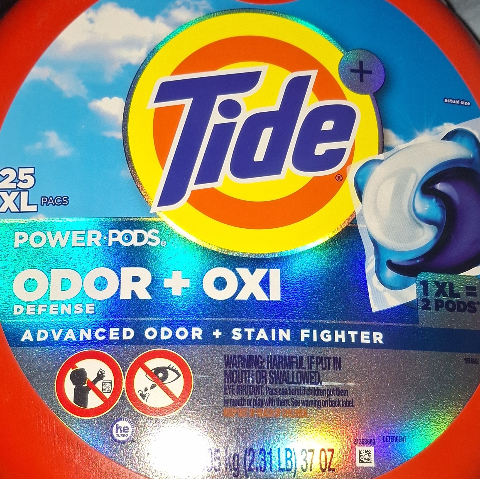 Tide Power Pods Odor + Oxi Defense HE Laundry Detergent Pods, 25 Pacs/Loads