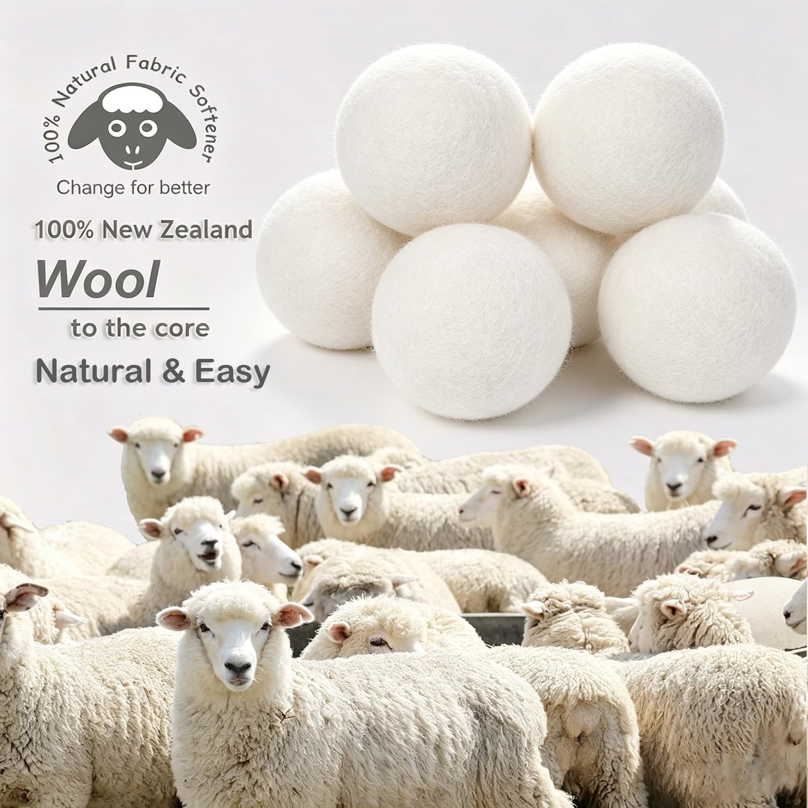 Wool Dryer Balls XL 6 Pack Natural Fabric Softener Reduces Static Wrinkles Dryin