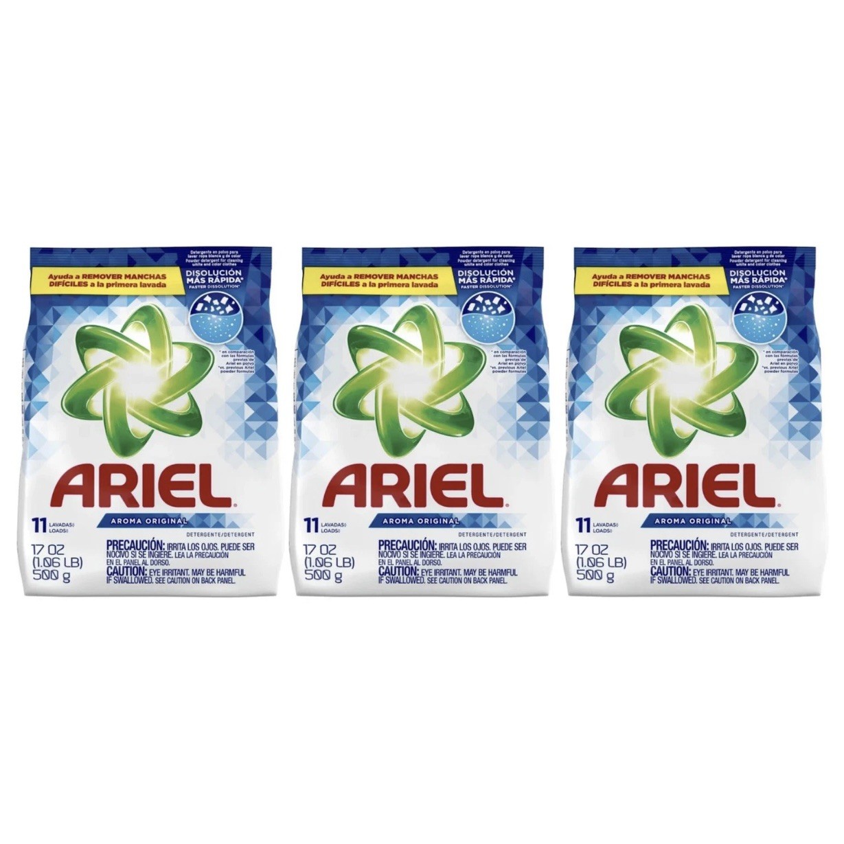 Ariel 2X Power Laundry Detergent Powder Original, 17oz (500g) (Pack of 3) NEW