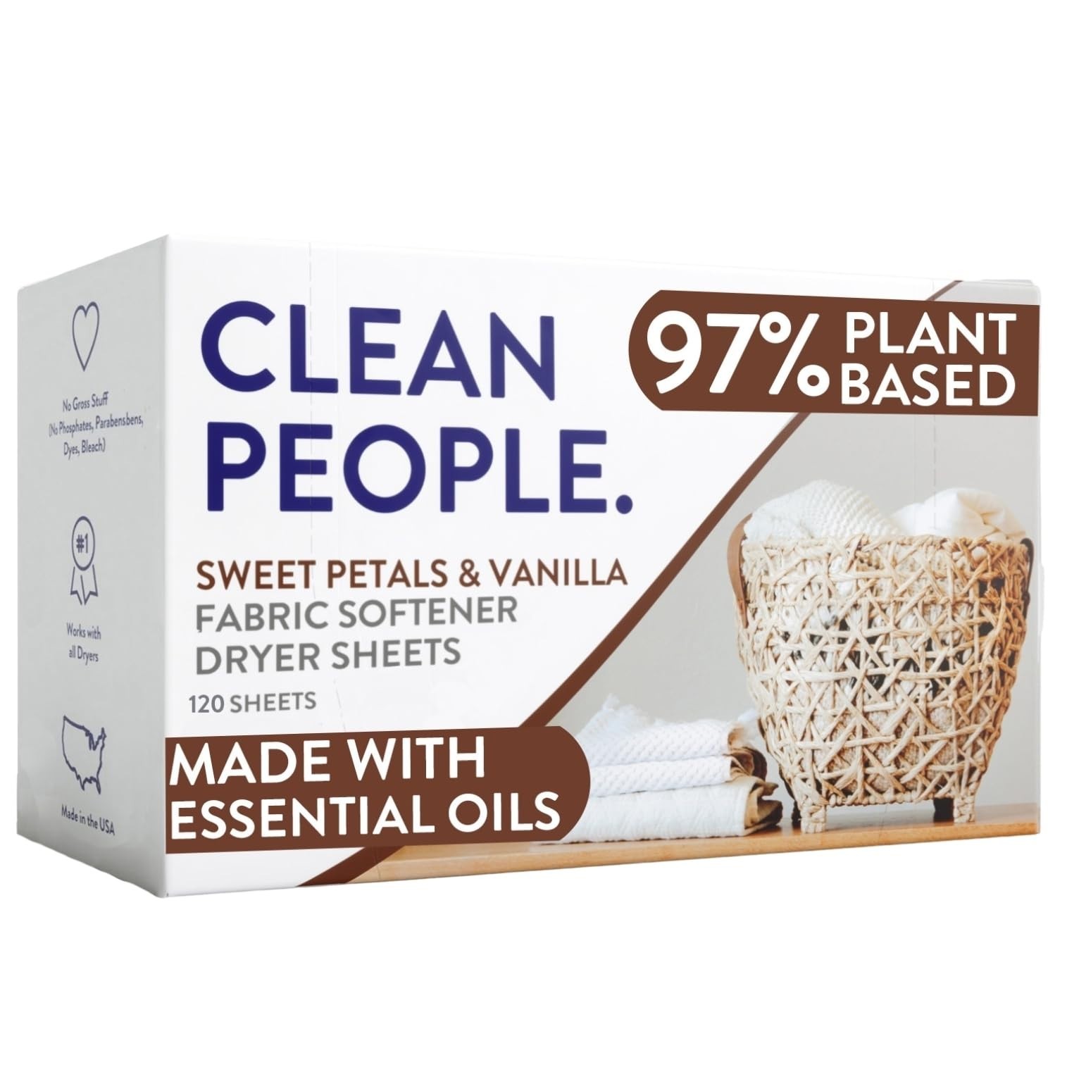 Vegan Fabric Softener Sheets – Dryer Sheets with Essential Oils – 120 Pack, Swee