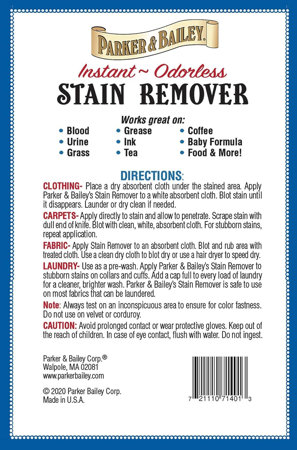 Parker and Bailey Stain Remover- Blood Stain Remover for Carpet, Clothes, Sheets