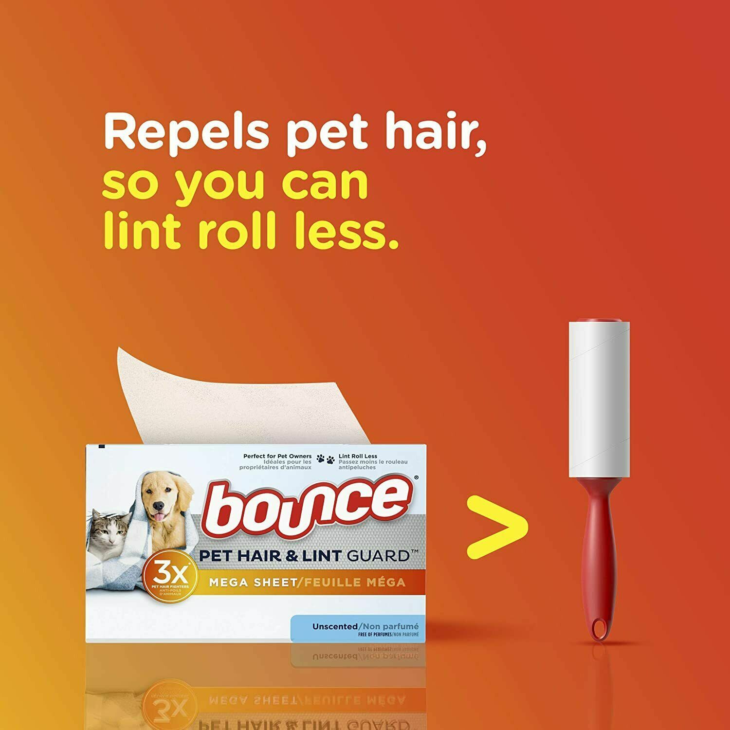 bounce Pet Hair & Lint Guard MEGA DRYER SHEET 3X Hair Fighter Unscented 160ct