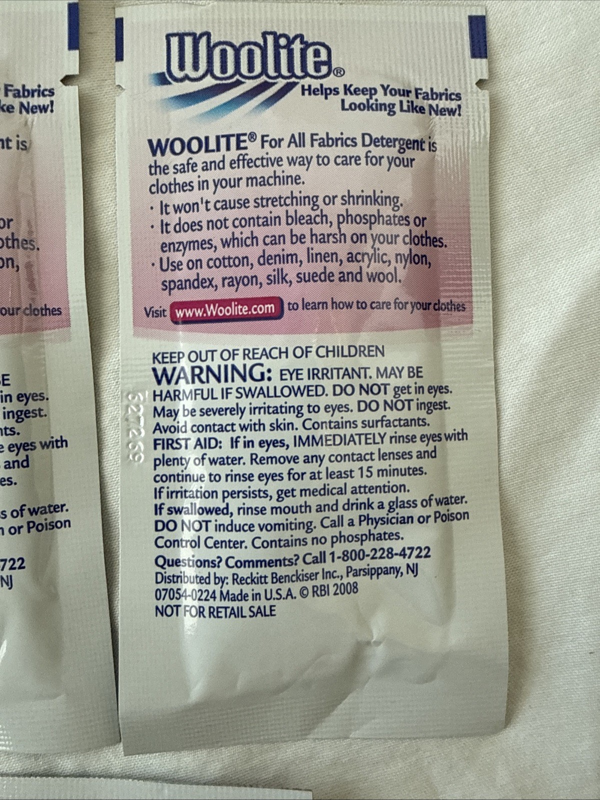 Woolite Original Set of 5 Travel Packs Laundry Detergent .25 fl oz