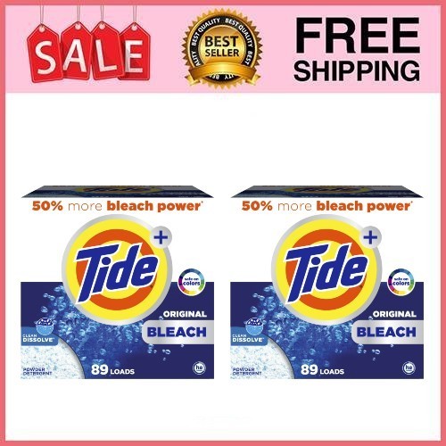 2 Box Tide Plus Bleach Powder Laundry Detergent, Original Scent, 129 oz/ Box