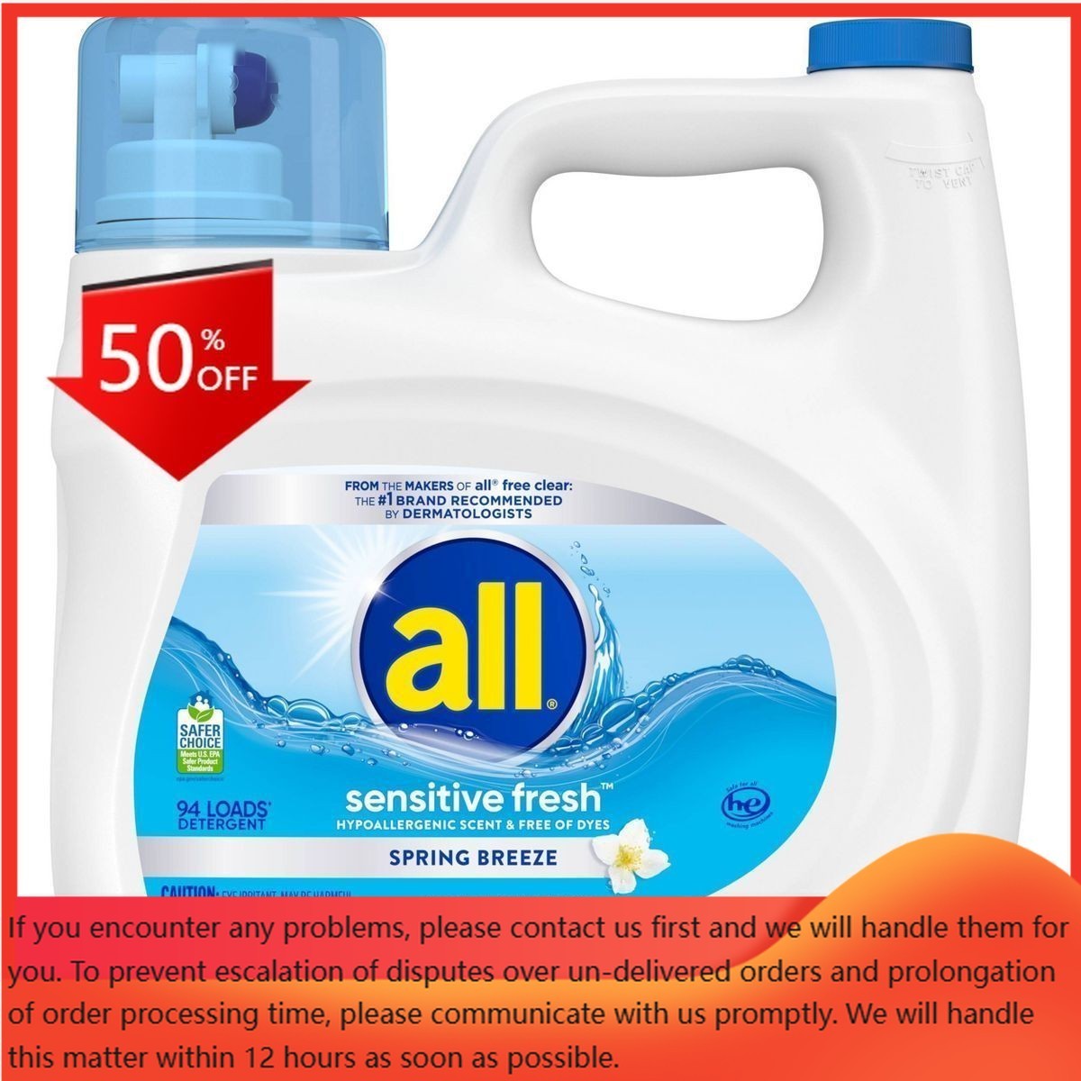 All Sensitive Fresh Spring Breeze HE Liquid Laundry Detergent- 118 fl oz
