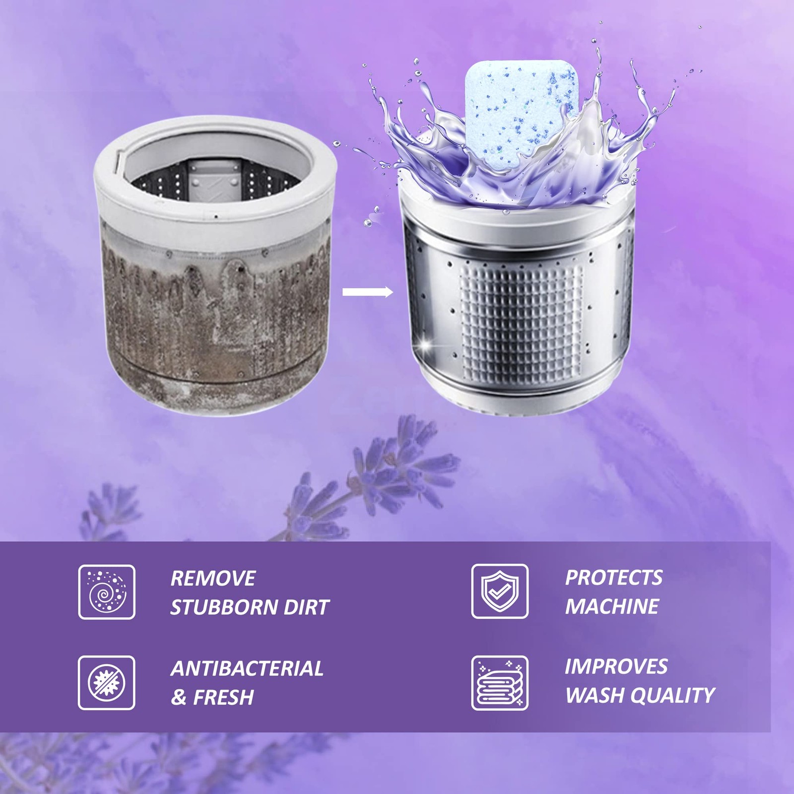 Zerfa 24 Pcs Lavender Washing Machine Deep Cleaner Tablets – 504g Descaler