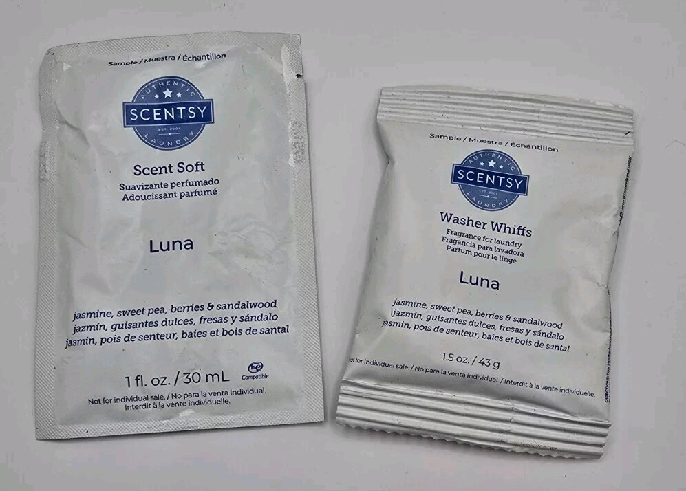 Scentsy Luna Washer Whiffs 1.5 fl oz & Scent Soft 1 oz Samples NEW