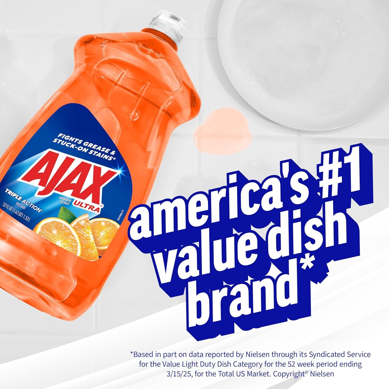 Ajax Triple-Action Dishwashing Liquid, 52 Oz, Orange