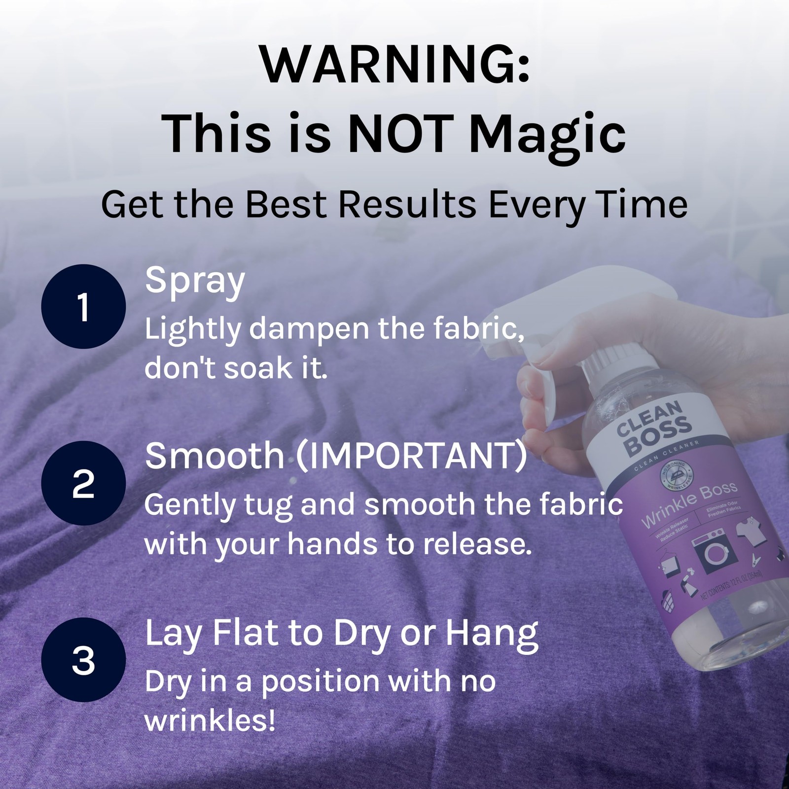 CleanBoss Wrinkle Boss Release Spray for Clothing – 2 8.67 Fl Oz (Pack of 3)