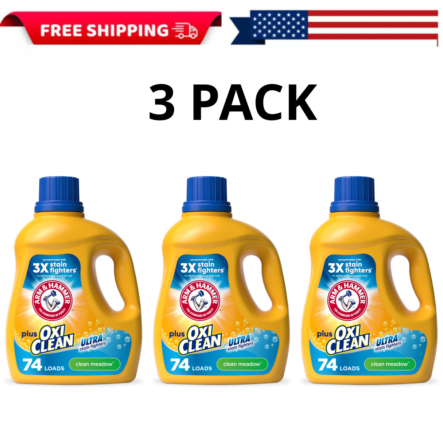 ARM & HAMMER Plus OxiClean Liquid Laundry Detergent Clean Meadow 96.2oz, 3 PACK