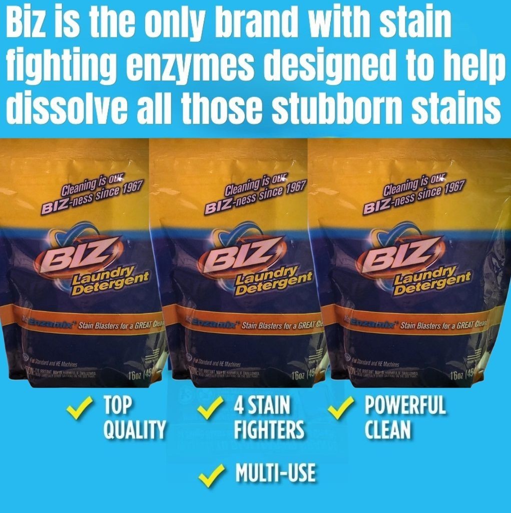 BIZ Laundry Detergent Powder 3-Pack 16oz Bags | Stain Blasters | Deep Clean