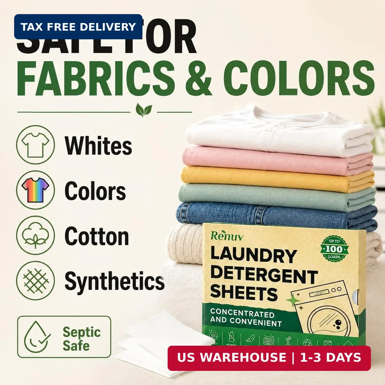 Renuv® Laundry Detergent Sheets, 50 Sheets, up to 100 Loads | Eco Friendly, Sust