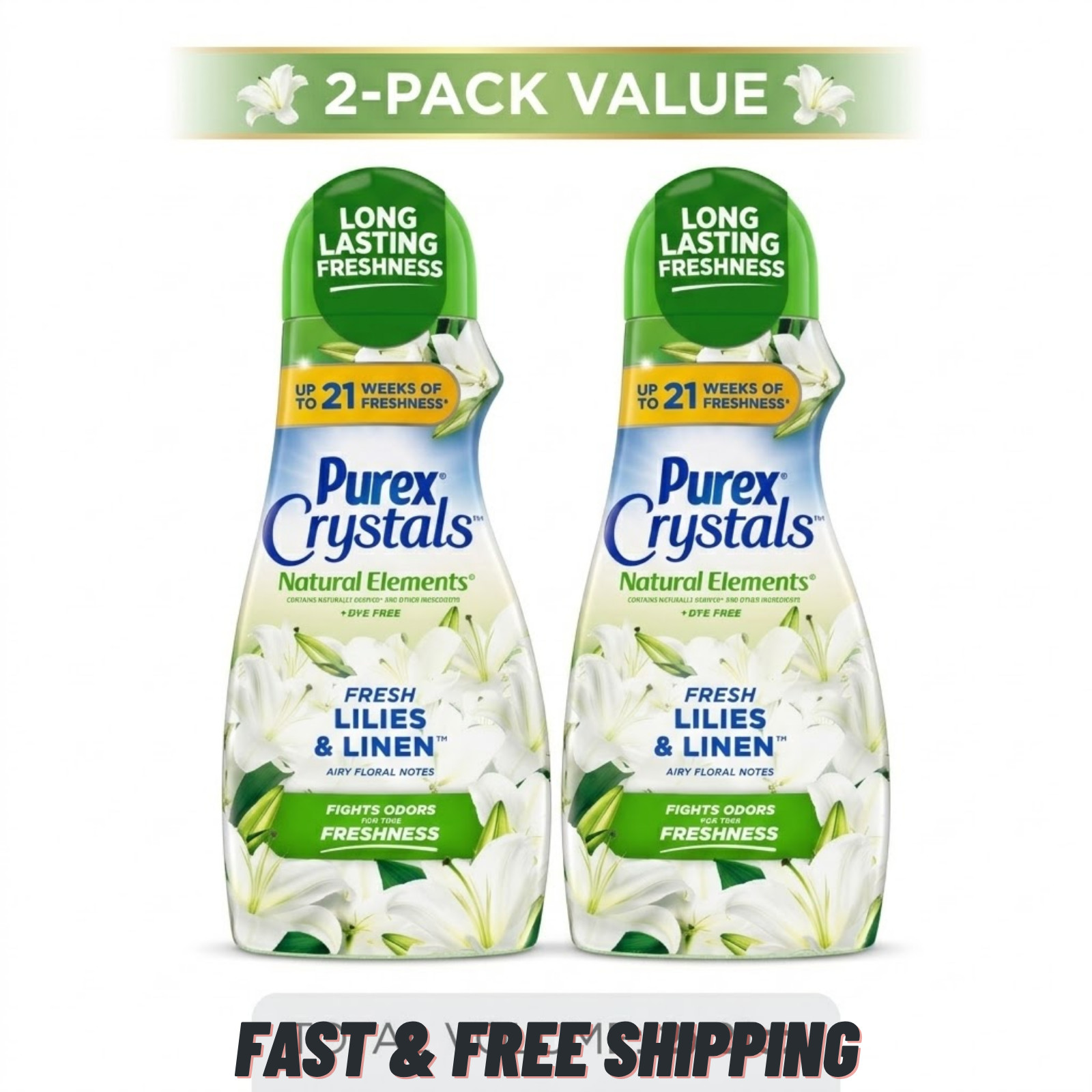 (2 Pack) Purex Crystals Natural Elements Scent Booster – Lilies & Linen – 39oz