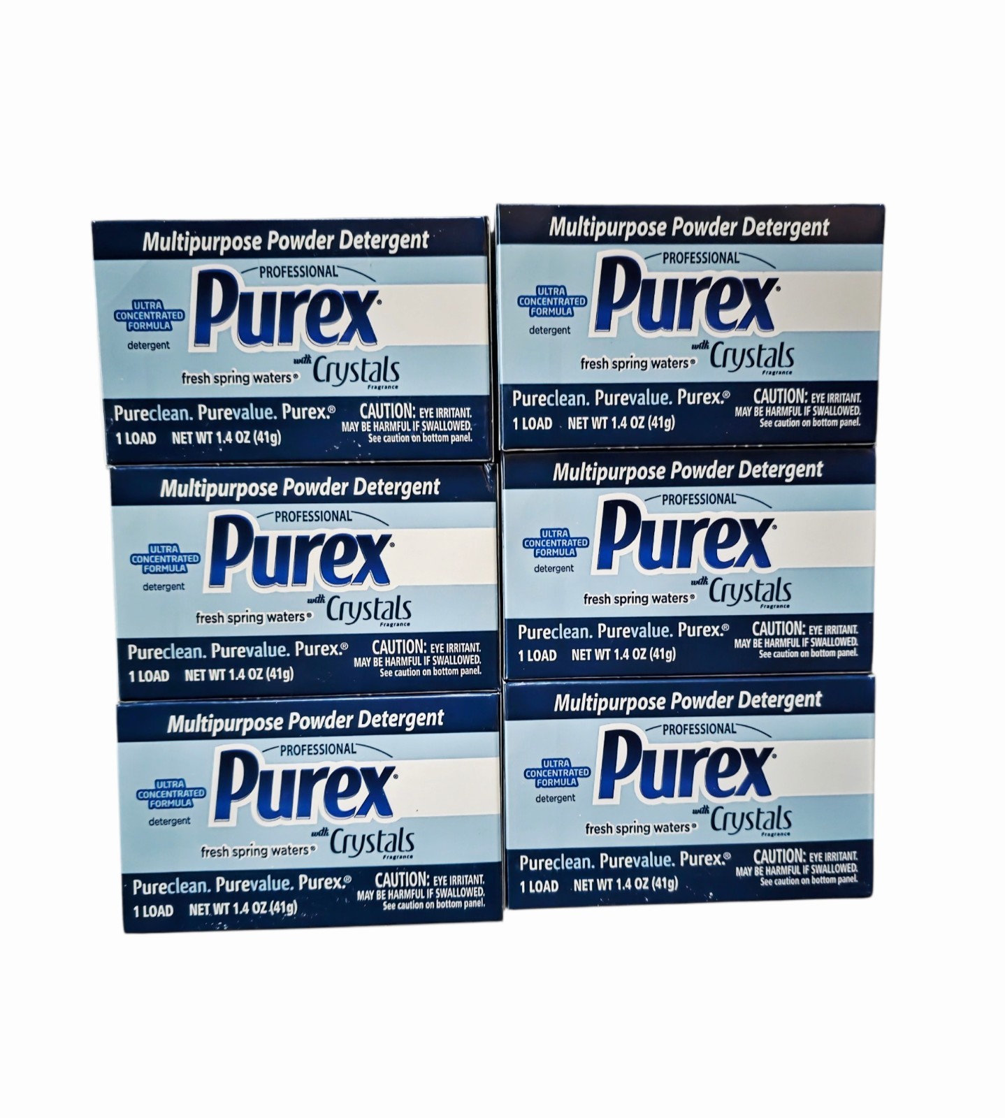 Lot of 6 Purex Crystals Powder Detergent Fresh Spring Waters 1 Load Each NIP