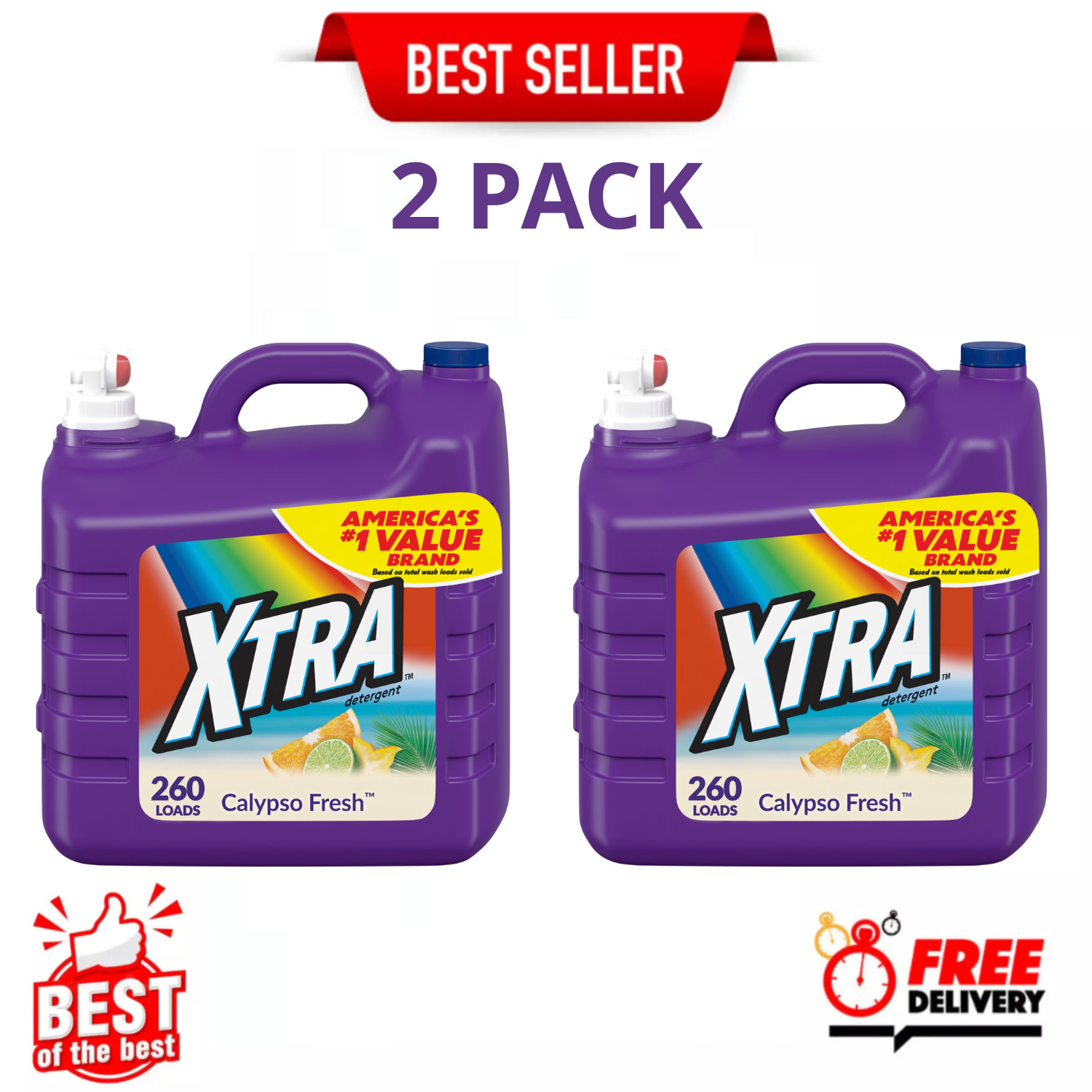 Xtra Liquid Laundry Detergent Calypso Fresh 312oz 260 Loads HE, 2 Pack