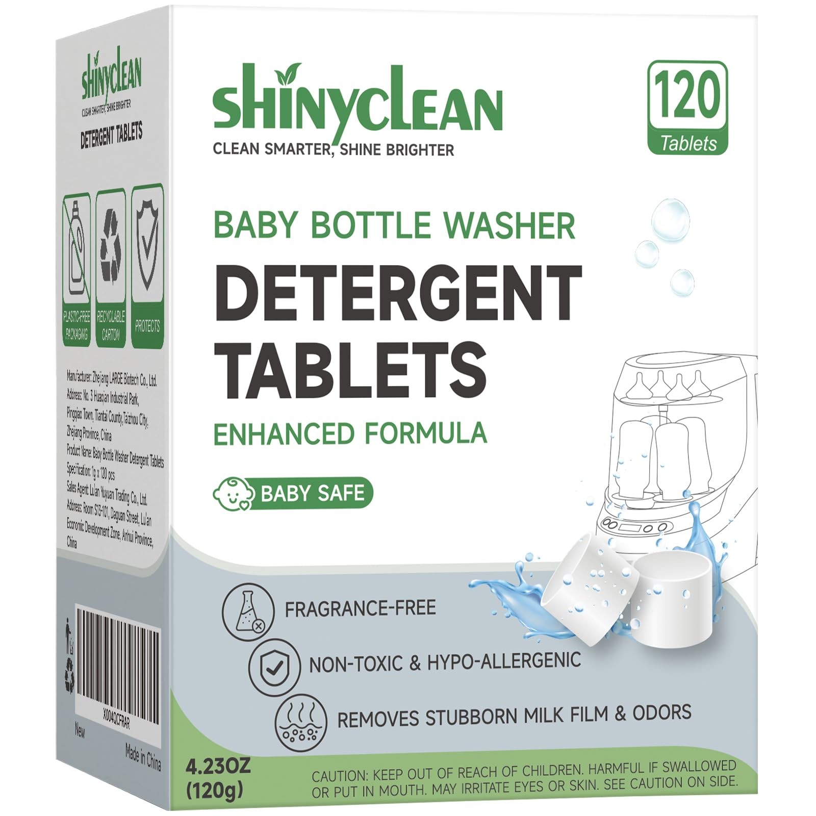 shinyclean Bottle Washer Detergent Tablets, Fits All Machines, 120 count