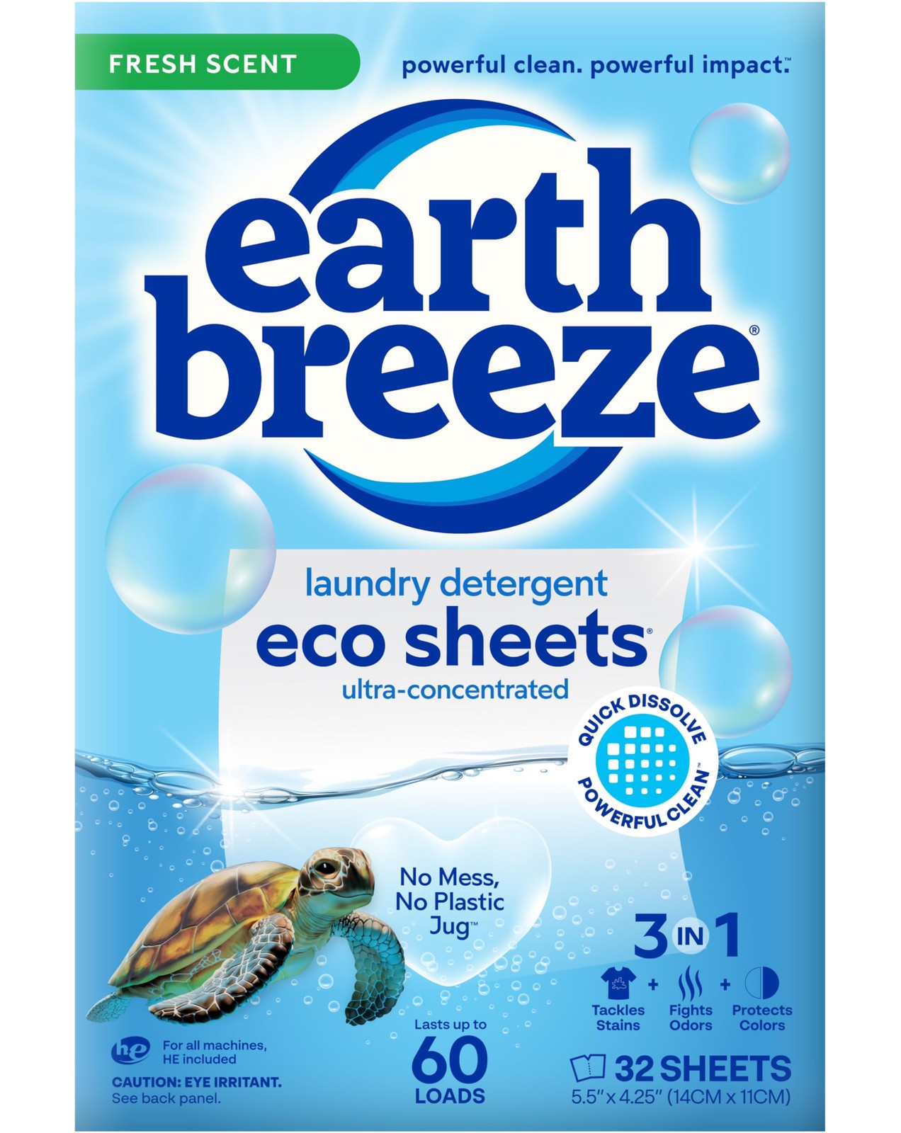 Earth Breeze Laundry Detergent Sheets Fresh 60 Loads/30 Count (Pack of 1)