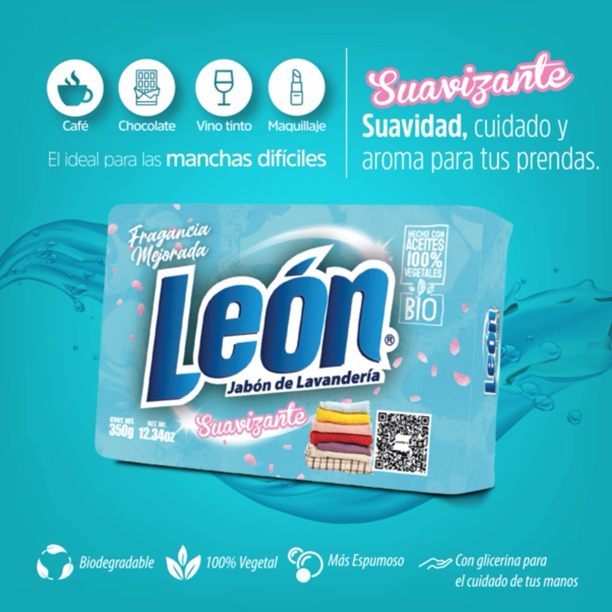 3X LEON Jabón SUAVIZANTE 🇲🇽 Bar Laundry Soap, 350g, 3 Pack