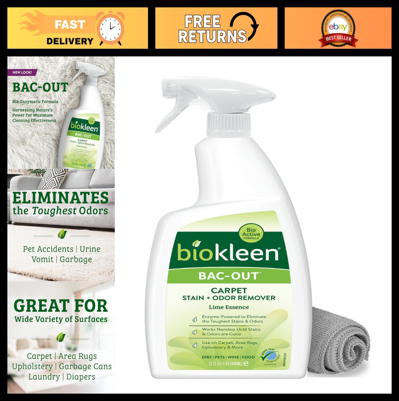 Natural Enzymatic Stain Remover 32oz – Eco-Friendly for Clothes, Carpets, Pet Od