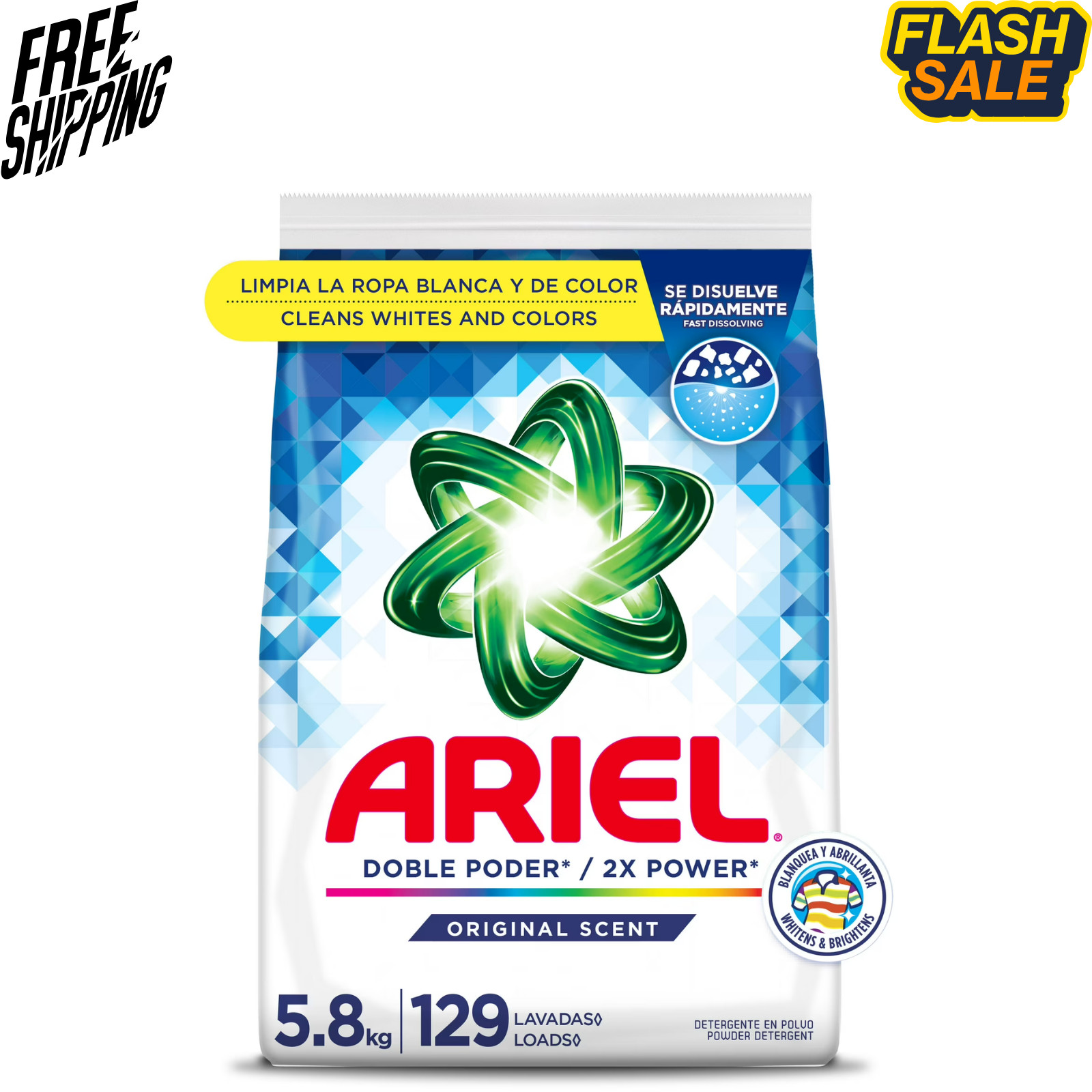 Ariel Laundry Detergent Powder Original Scent 5.8 kg 129 Loads