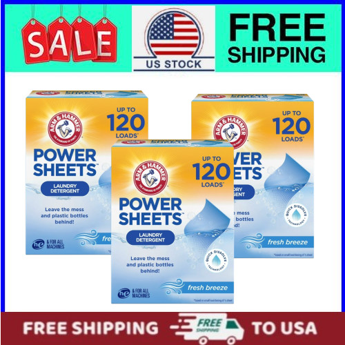 (3 pack) ARM & HAMMER Fresh Breeze Electric Laundry Detergent, up to 120 Loads
