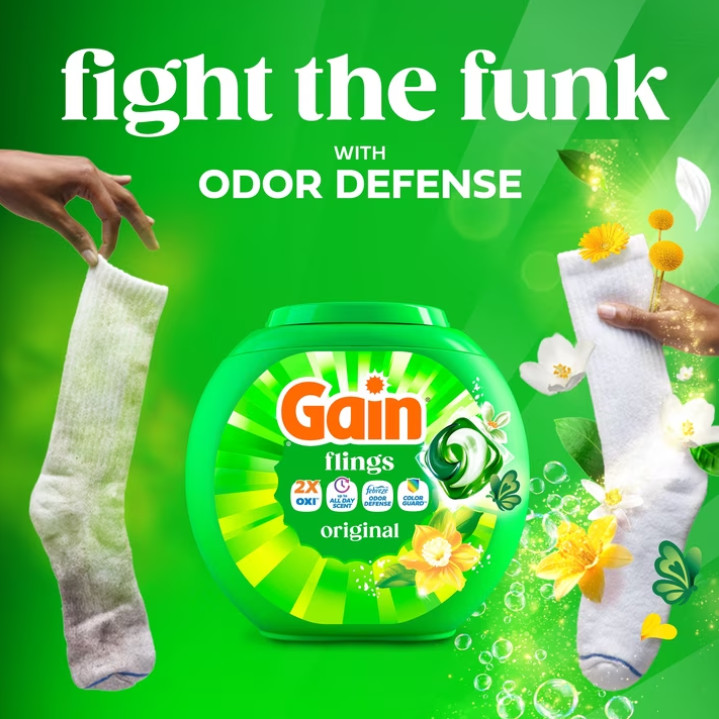 (2 pack)Gain Flings 4-in-1 Laundry Detergent Pacs Original 60 Count Oxi Boost