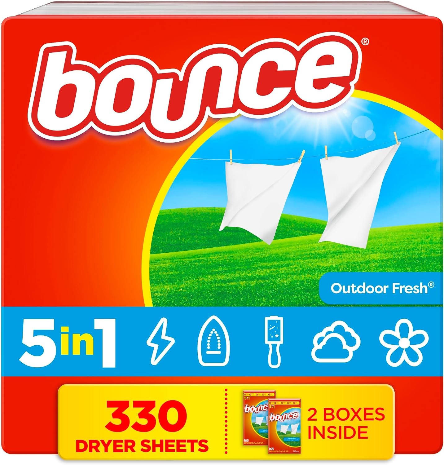 Bounce Dryer Sheets, Outdoor Fresh Scent, 330 Count, Fabric Softener & Anti-Stat