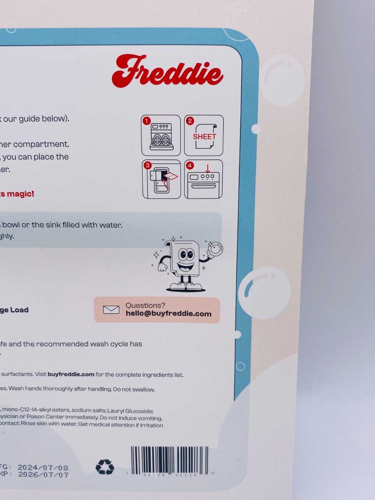 Freddie Dishwashing Sheets – Fragrance Free – 60 Load Cycles (30 Sheets), NEW
