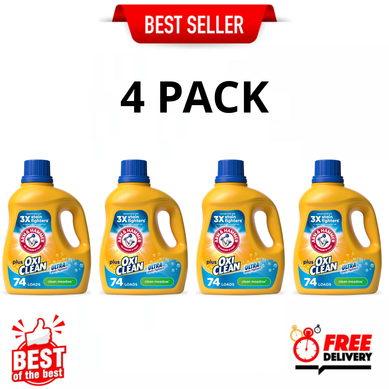 ARM & HAMMER Plus OxiClean Liquid Laundry Detergent Clean Meadow 96.2oz, 4 Pack