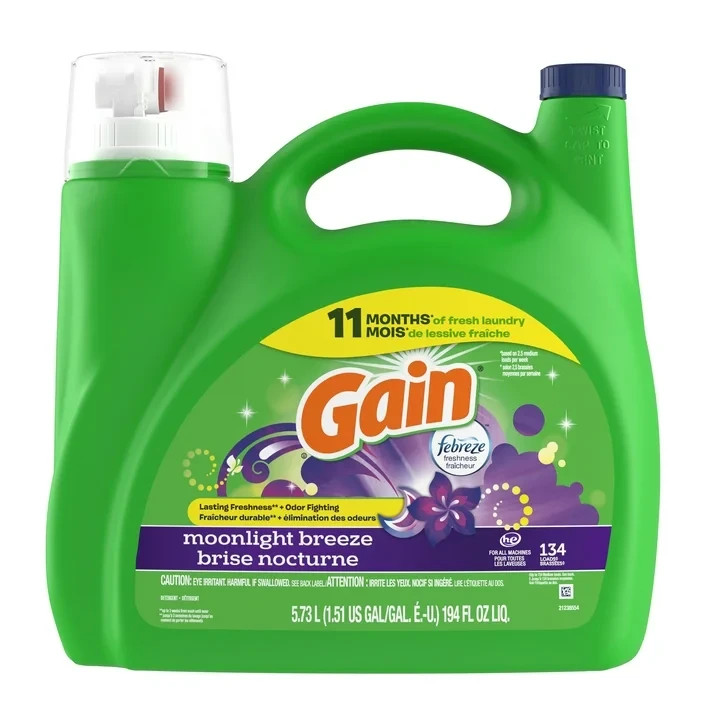 2 Pack Gain Liquid Laundry Detergent, Moonlight Breeze Scent, 194 oz, 134 Loads