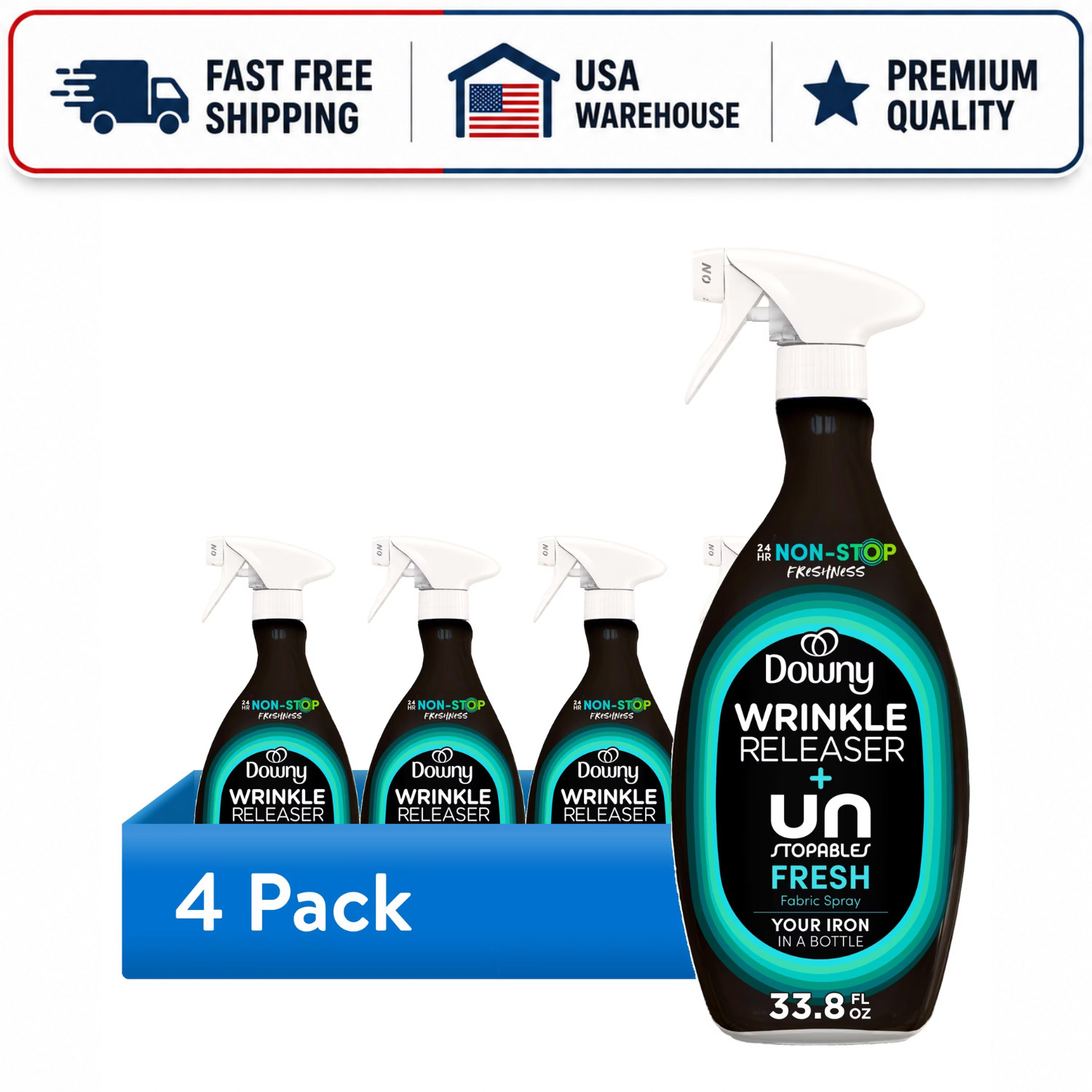 (4 Pack) Downy Unstopables Fresh Wrinkle Releaser Fabric Spray 33.8 fl oz