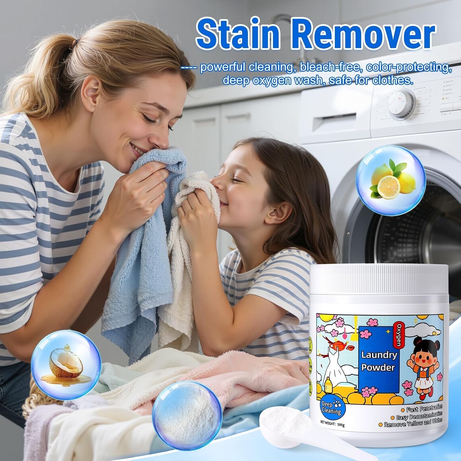 Oxygen Laundry Detergent Powder – Powerful Stain Remover, Unscented, 16.67 Fl Oz